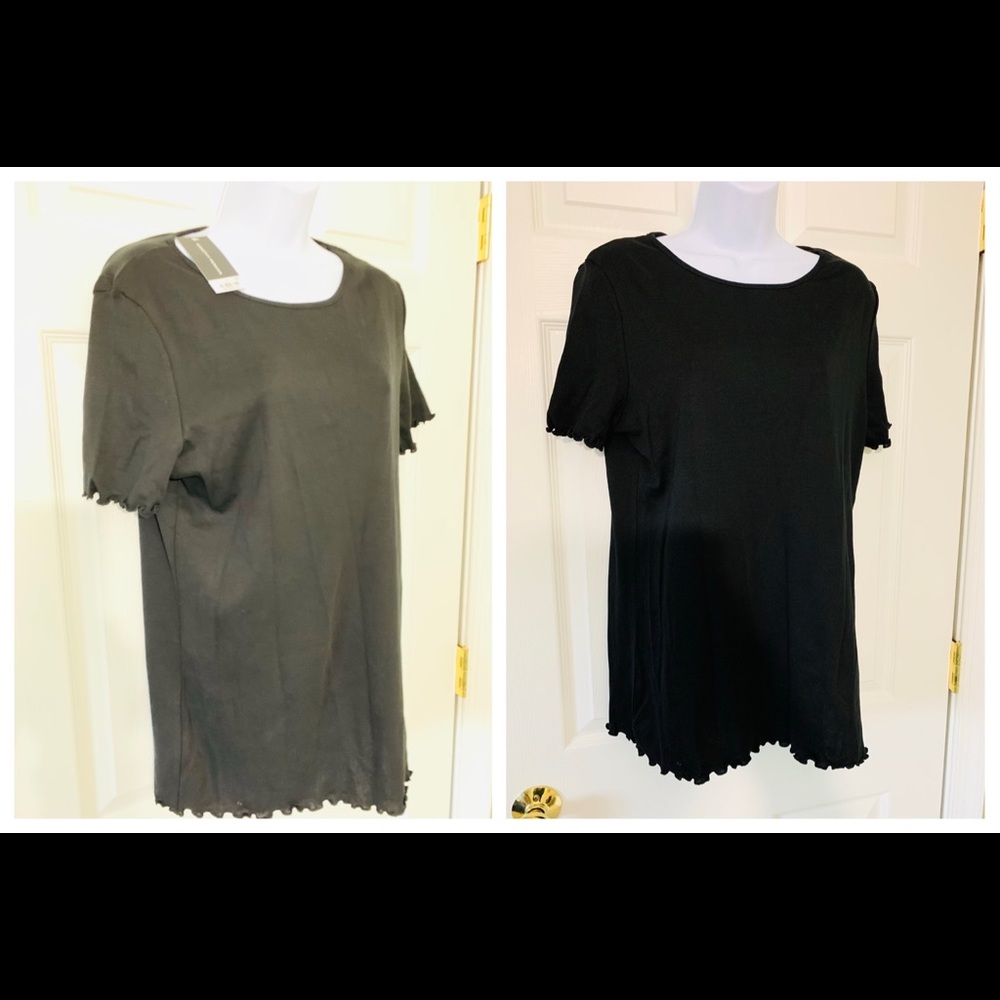 NWT Black T-shirt with Ruffled Short Sleeves and Hem